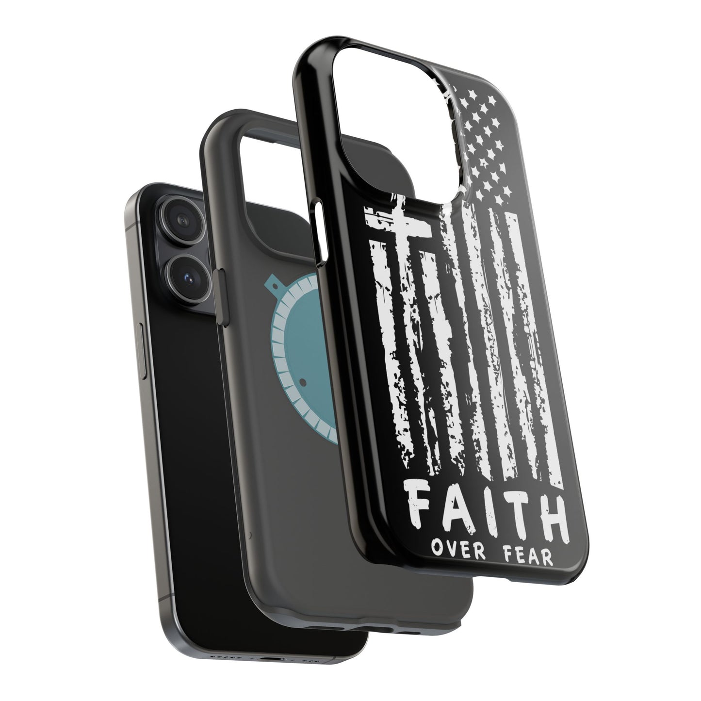 iPhone Tough Case - Faith Over Fear American Flag Cross MagSafe Cover