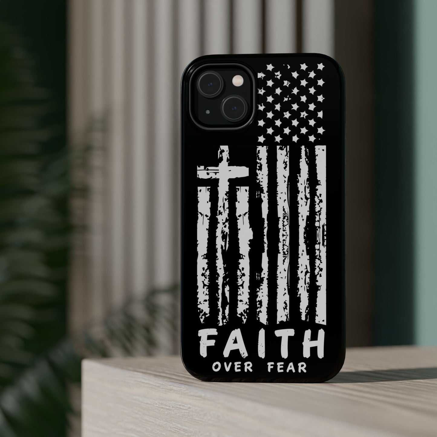 iPhone Tough Case - Faith Over Fear American Flag Cross MagSafe Cover