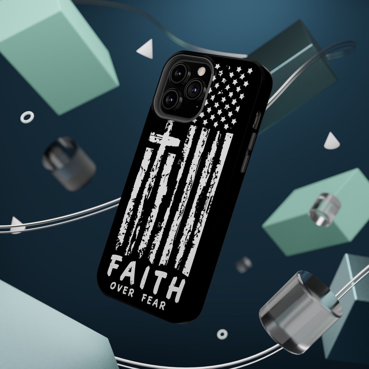 iPhone Tough Case - Faith Over Fear American Flag Cross MagSafe Cover
