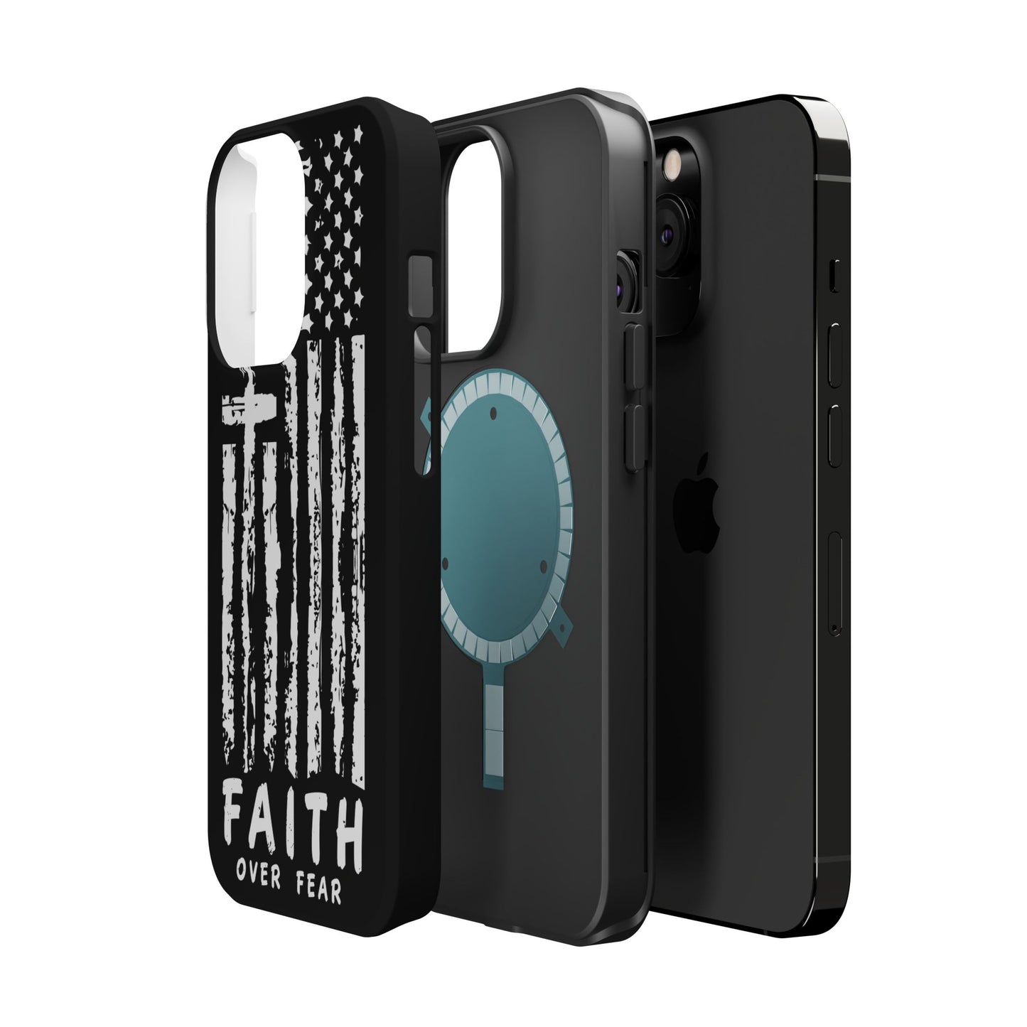 iPhone Tough Case - Faith Over Fear American Flag Cross MagSafe Cover
