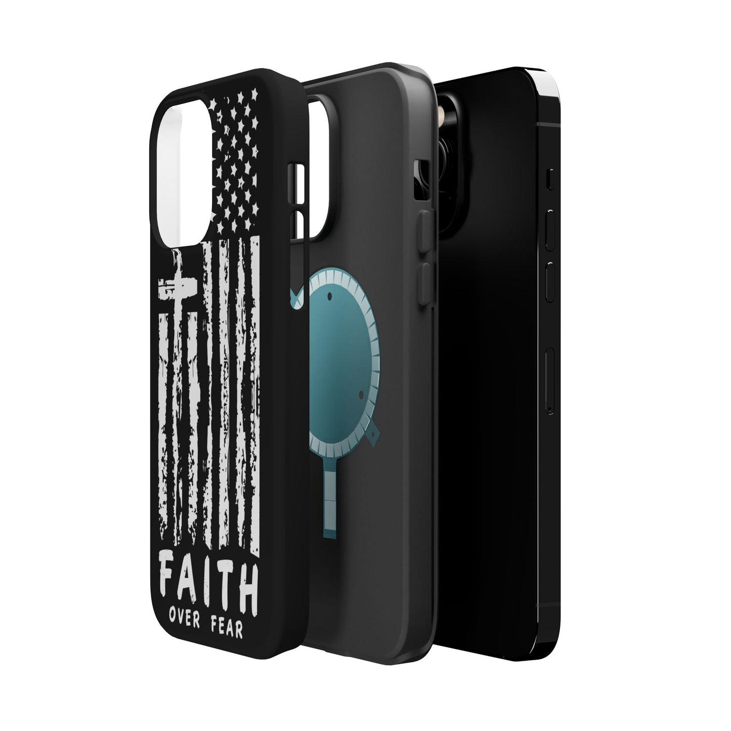iPhone Tough Case - Faith Over Fear American Flag Cross MagSafe Cover