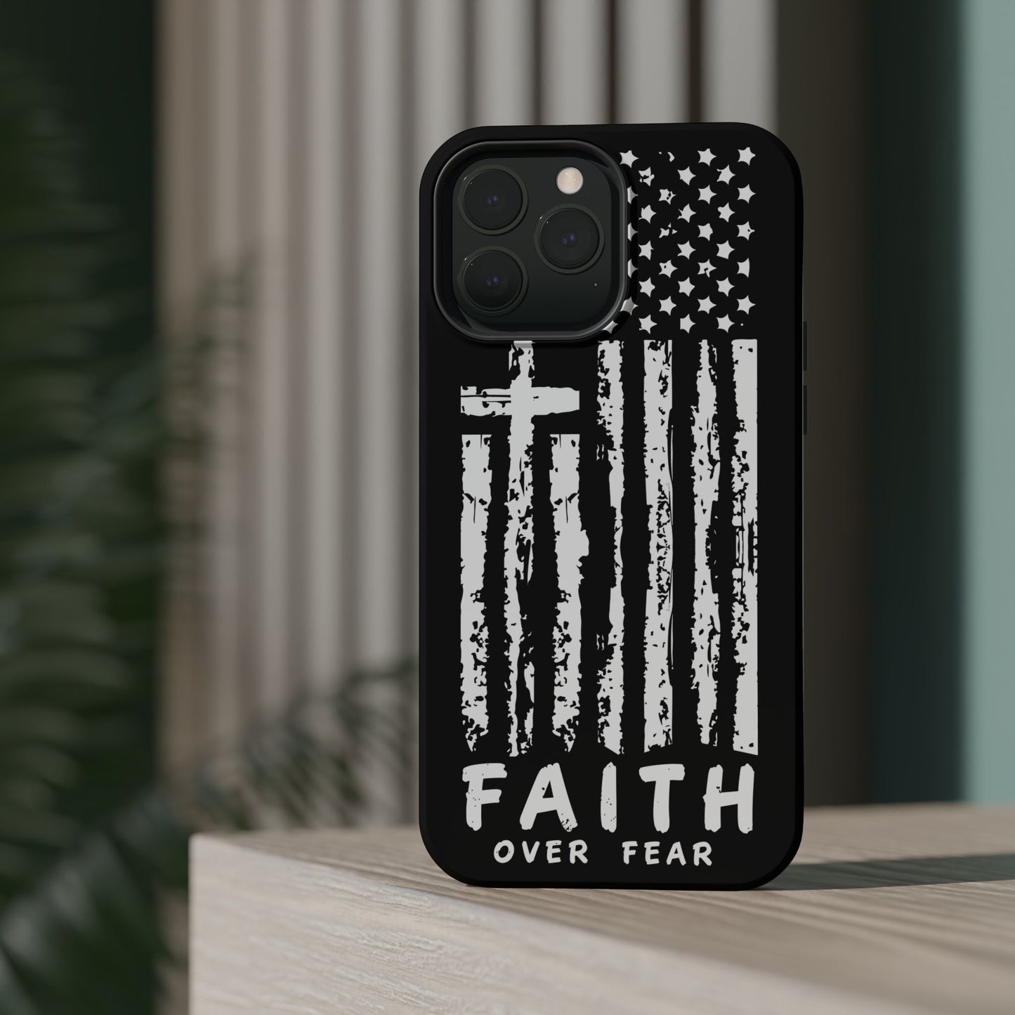 iPhone Tough Case - Faith Over Fear American Flag Cross MagSafe Cover