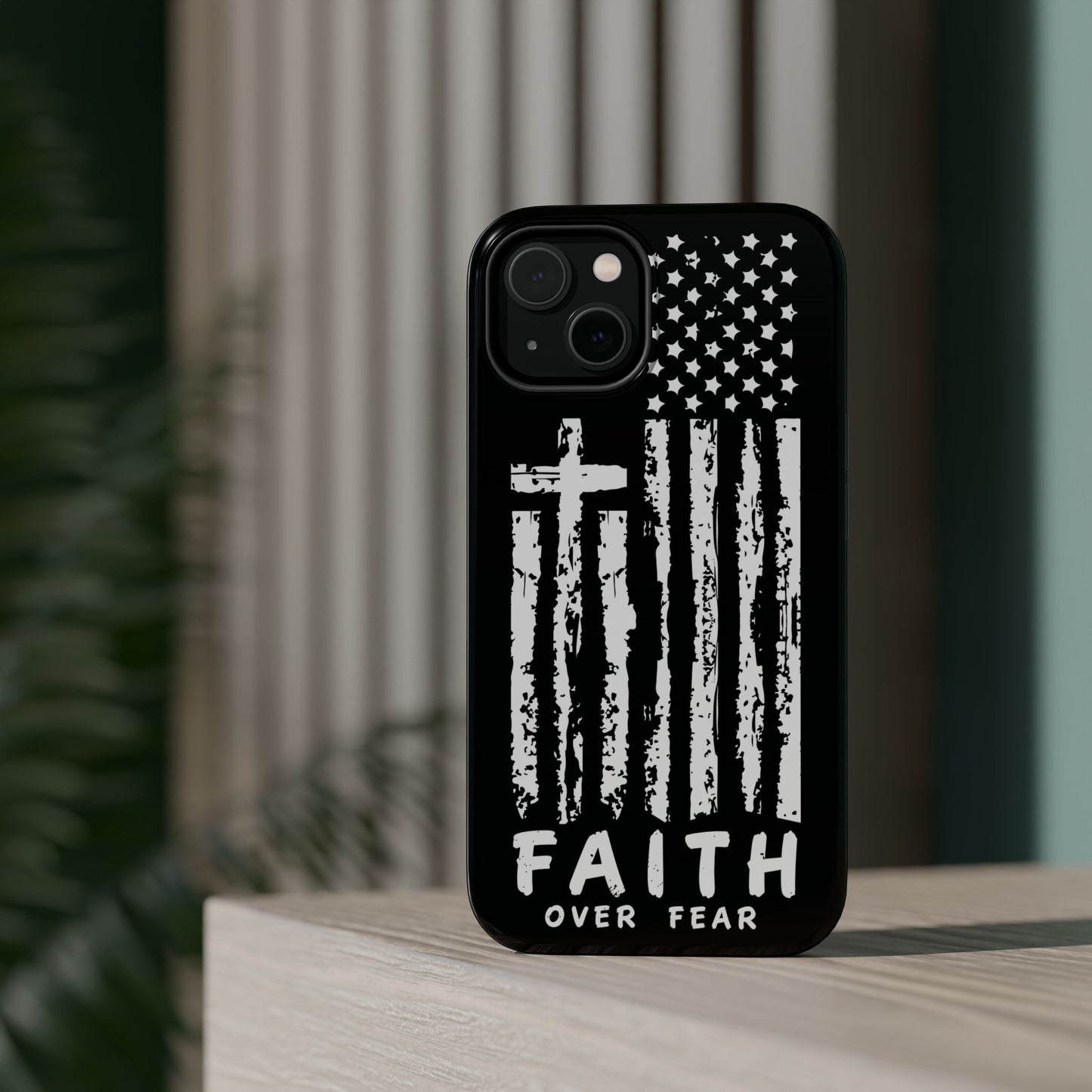 iPhone Tough Case - Faith Over Fear American Flag Cross MagSafe Cover