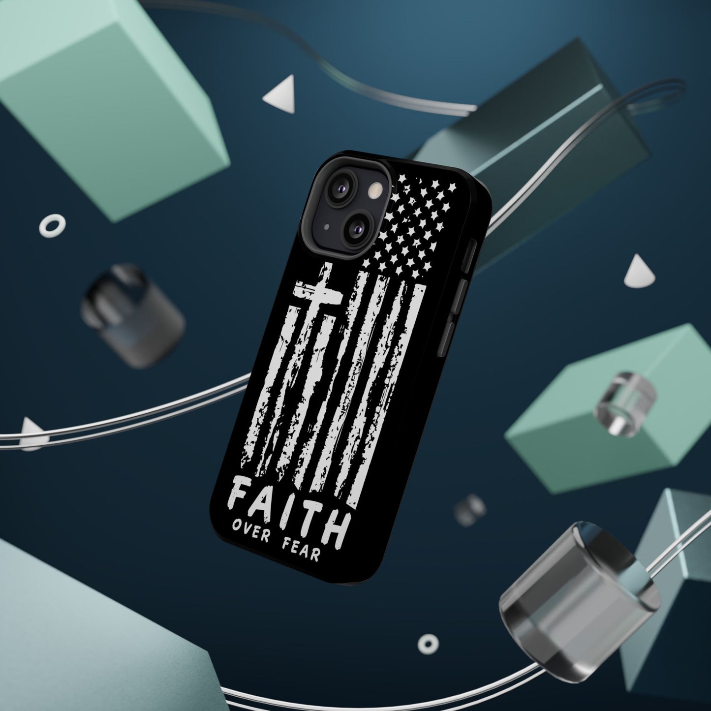 iPhone Tough Case - Faith Over Fear American Flag Cross MagSafe Cover