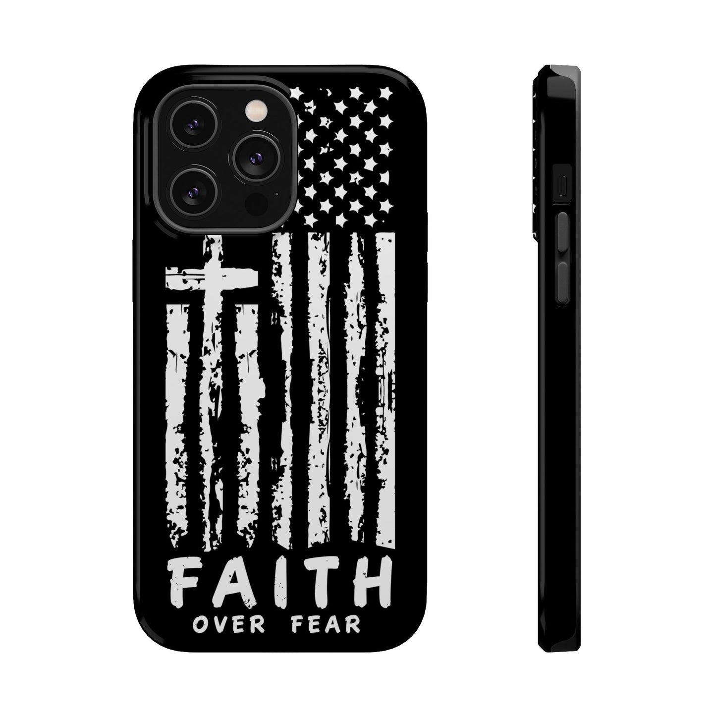 iPhone Tough Case - Faith Over Fear American Flag Cross MagSafe Cover
