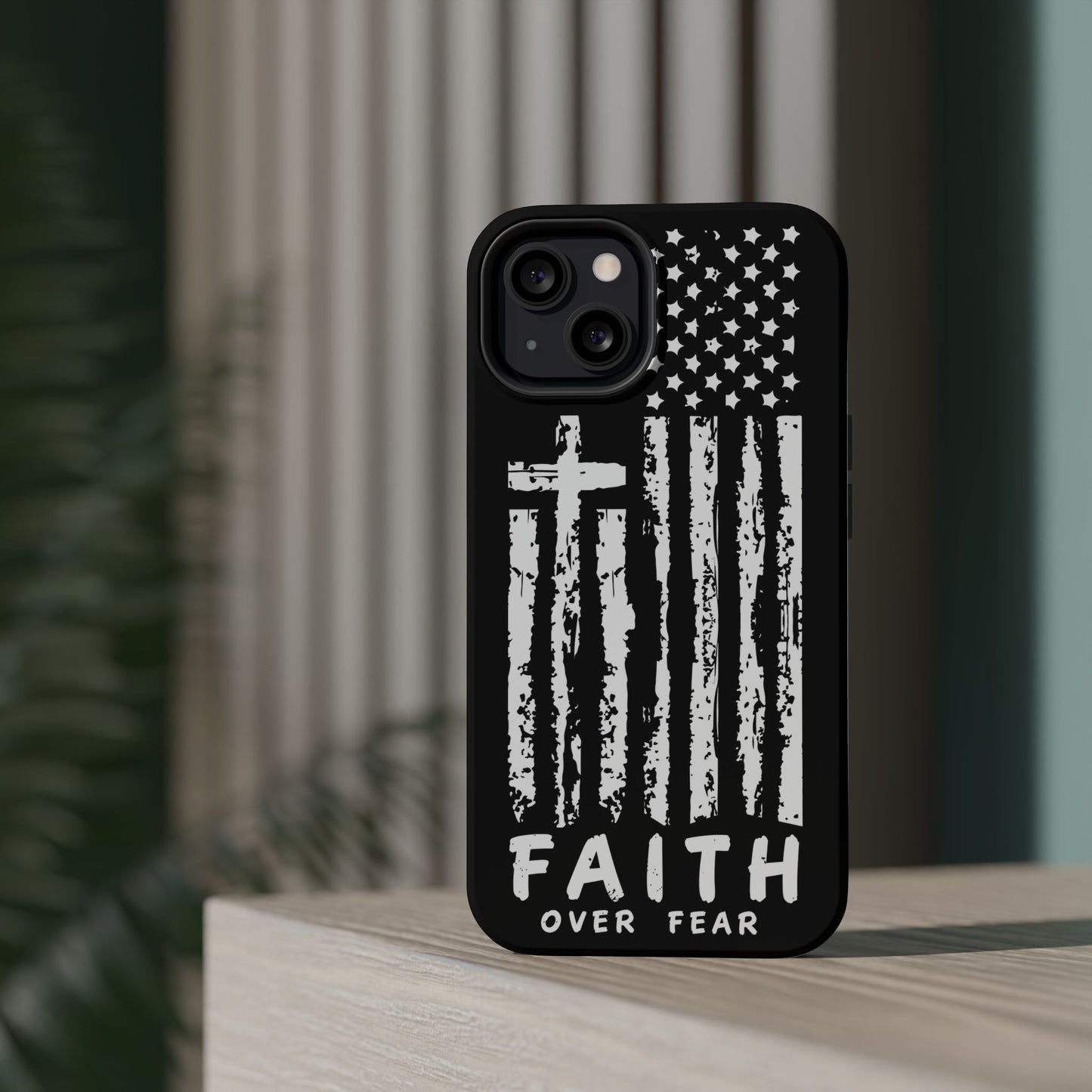 iPhone Tough Case - Faith Over Fear American Flag Cross MagSafe Cover