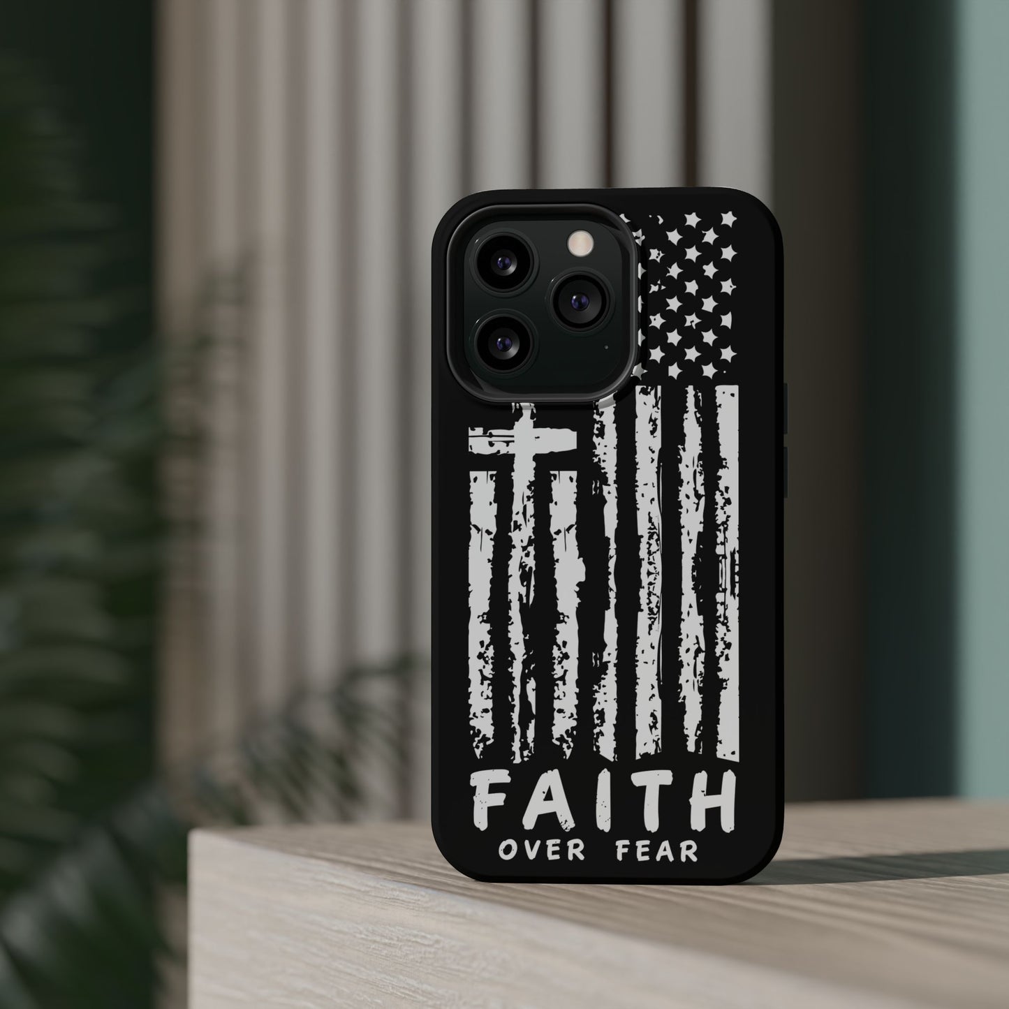 iPhone Tough Case - Faith Over Fear American Flag Cross MagSafe Cover