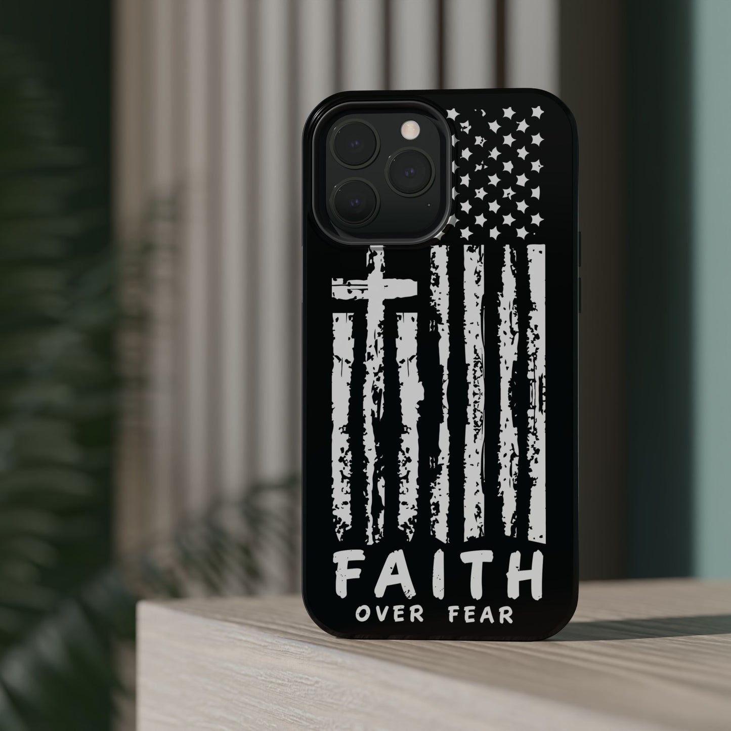 iPhone Tough Case - Faith Over Fear American Flag Cross MagSafe Cover