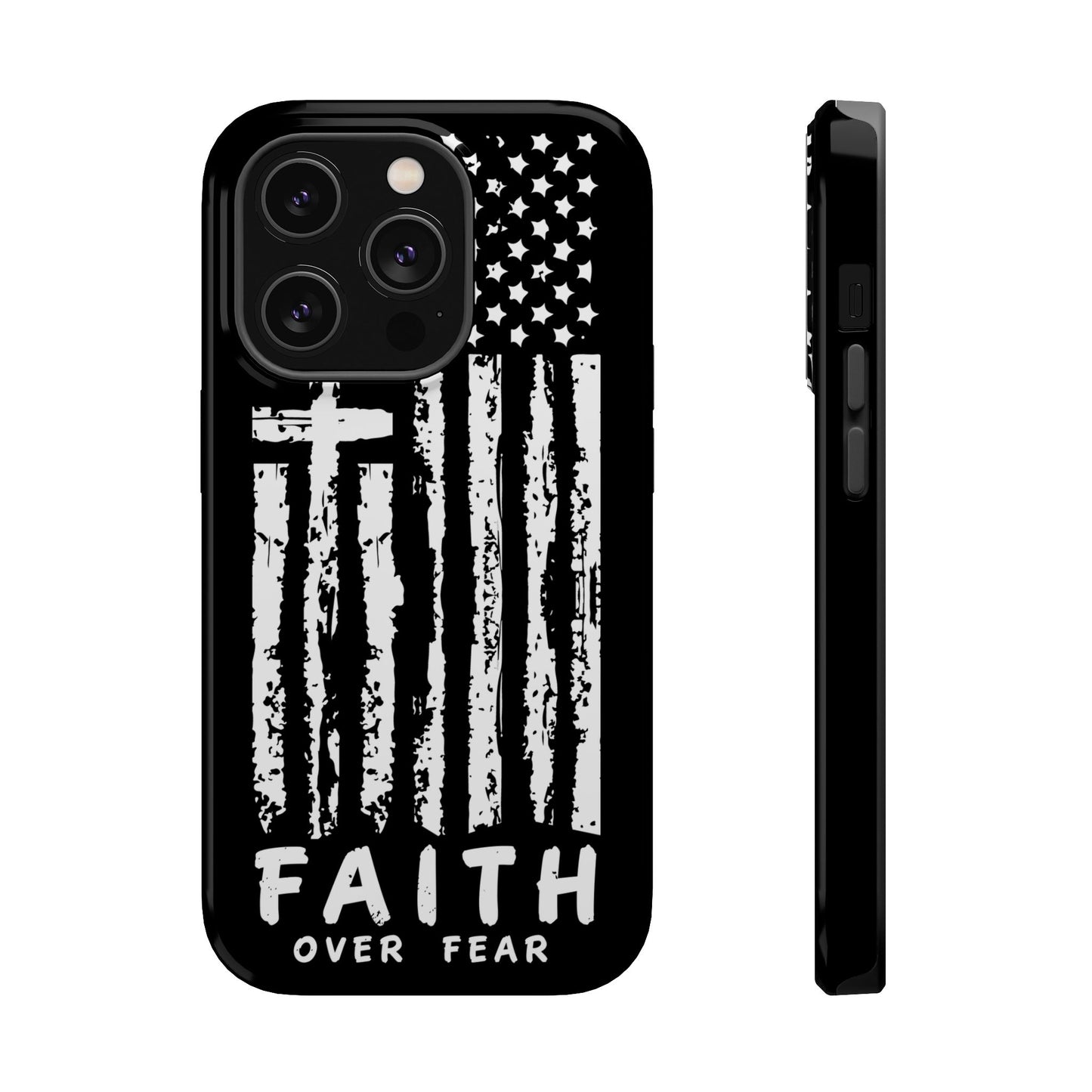 iPhone Tough Case - Faith Over Fear American Flag Cross MagSafe Cover