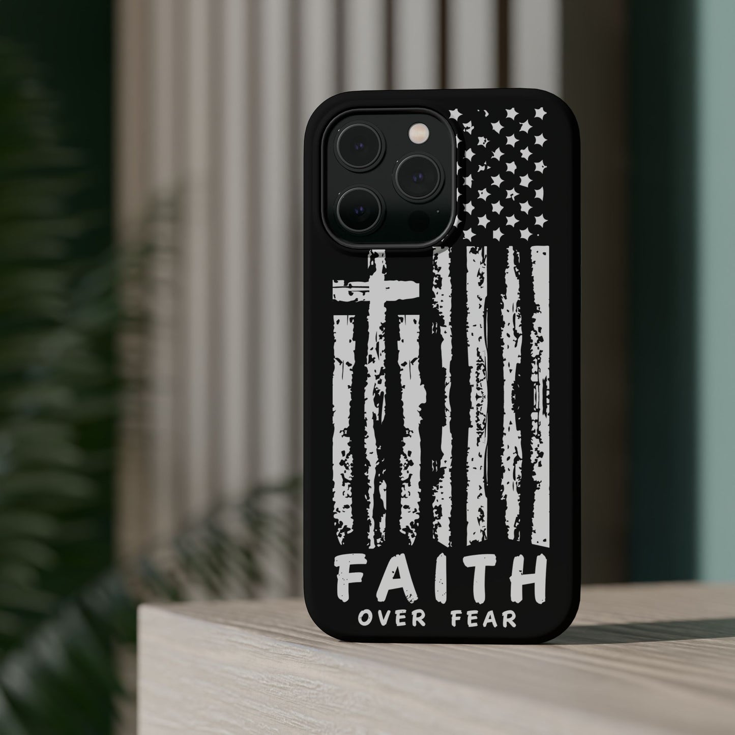 iPhone Tough Case - Faith Over Fear American Flag Cross MagSafe Cover