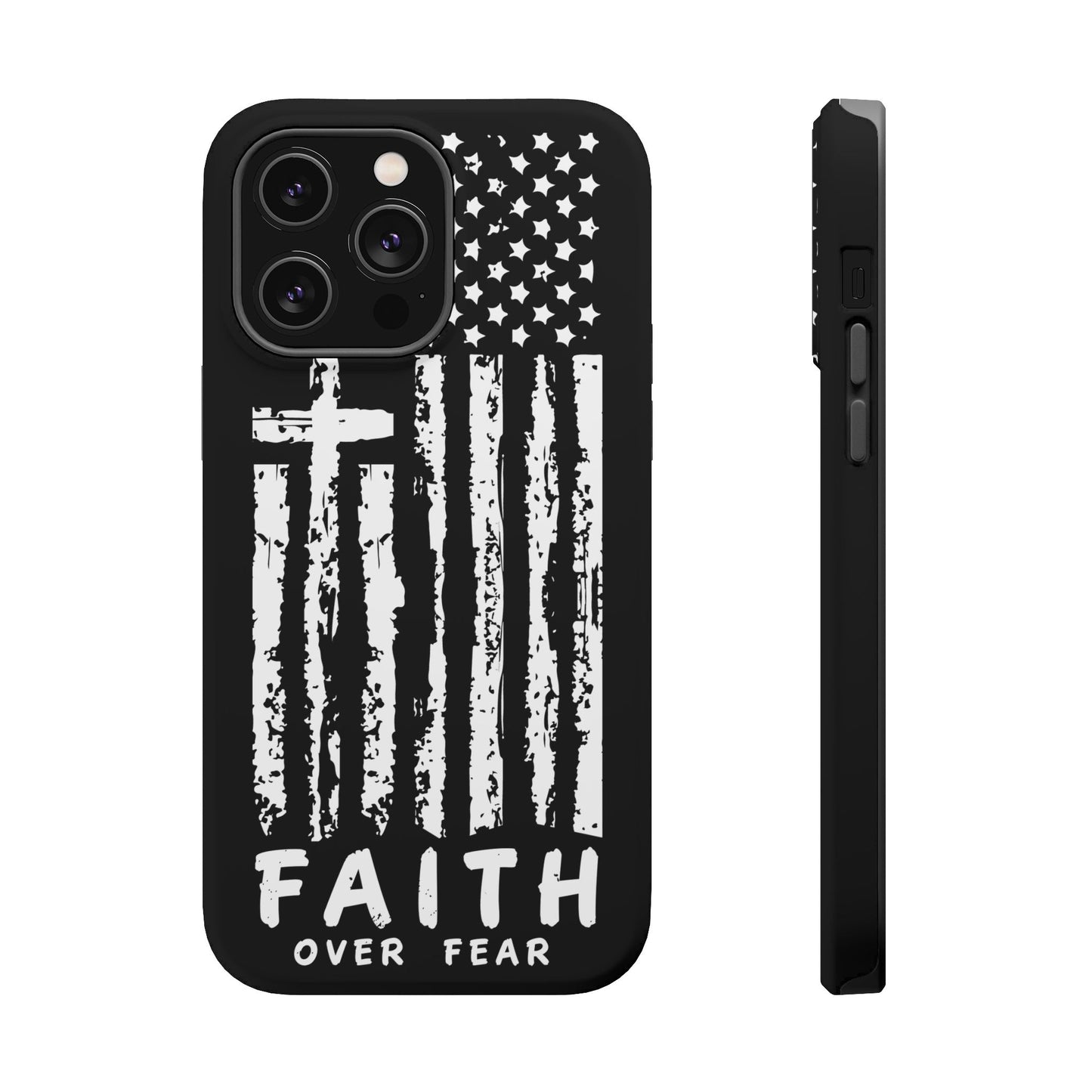 iPhone Tough Case - Faith Over Fear American Flag Cross MagSafe Cover