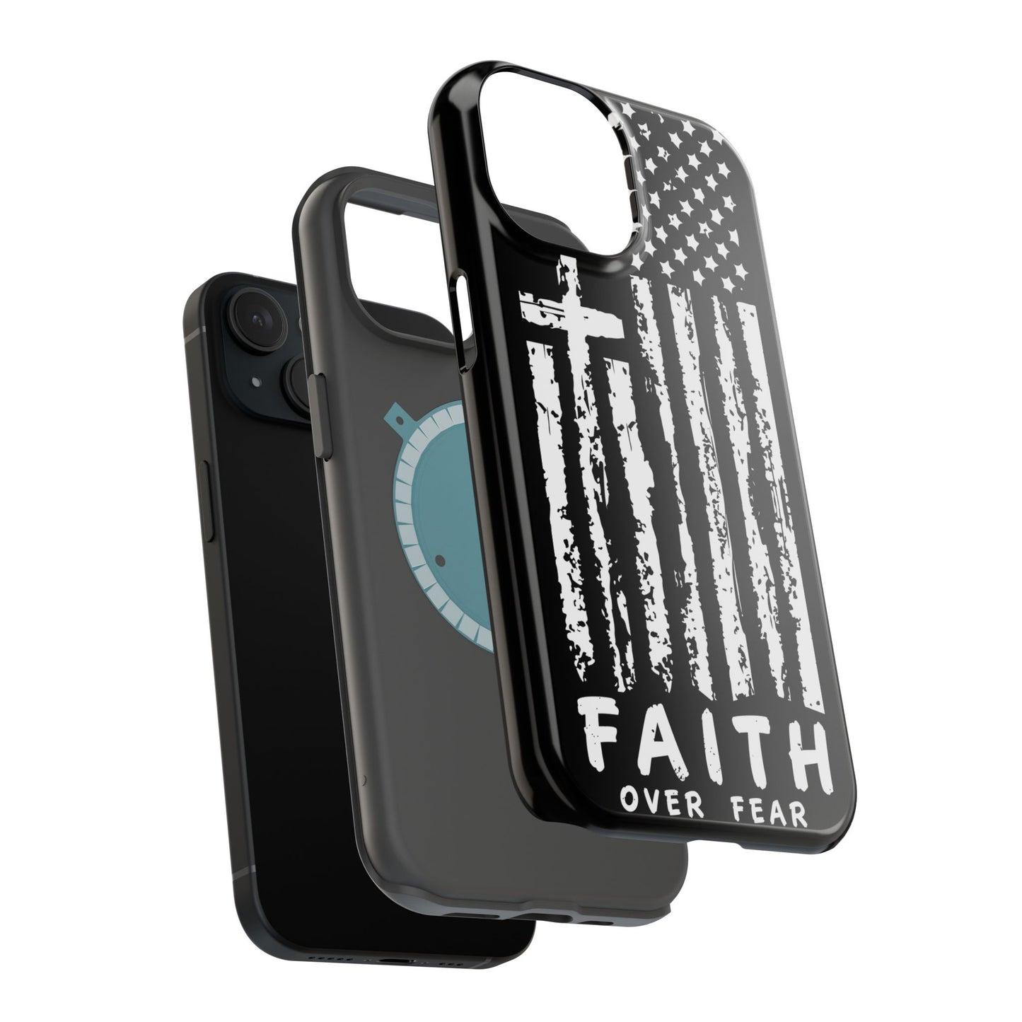iPhone Tough Case - Faith Over Fear American Flag Cross MagSafe Cover