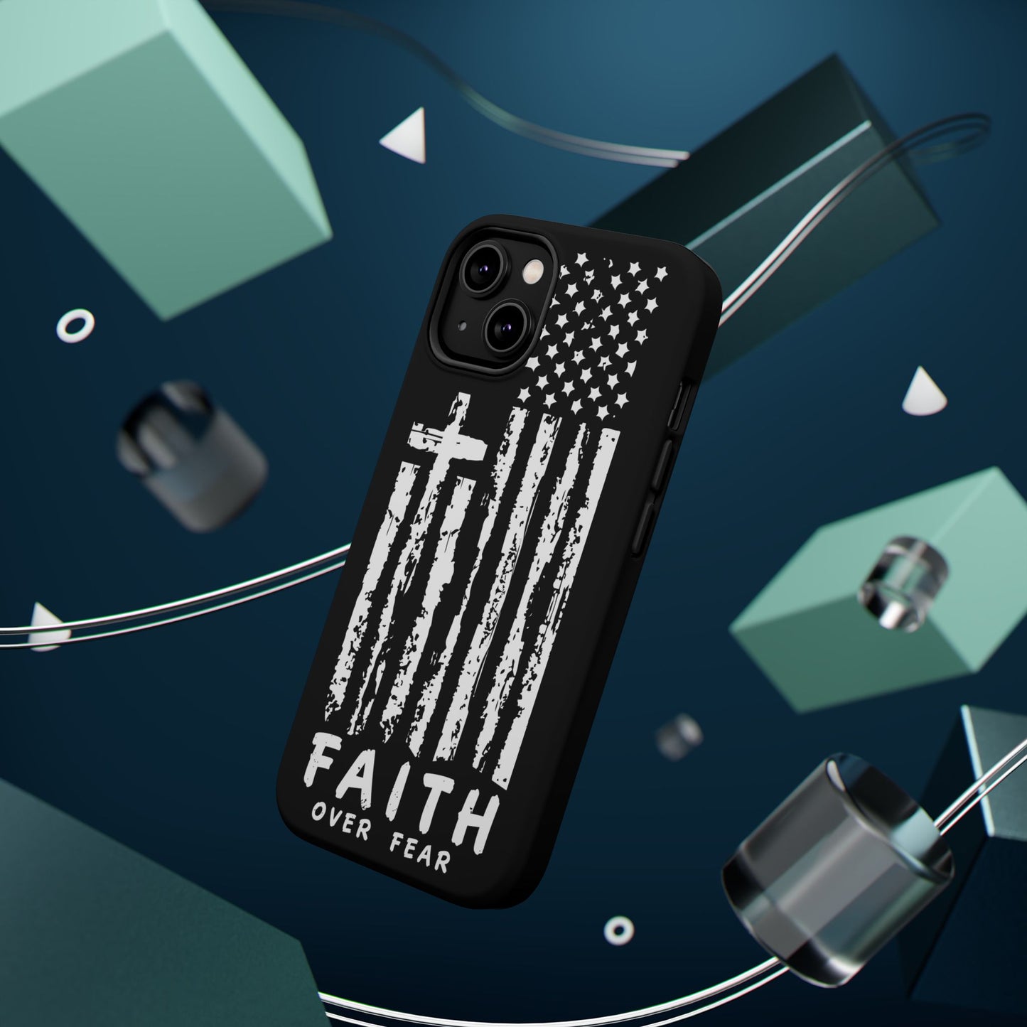 iPhone Tough Case - Faith Over Fear American Flag Cross MagSafe Cover