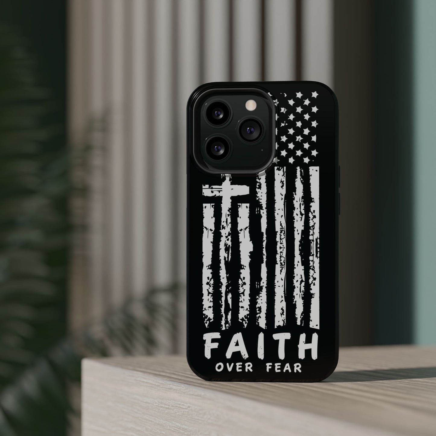 iPhone Tough Case - Faith Over Fear American Flag Cross MagSafe Cover