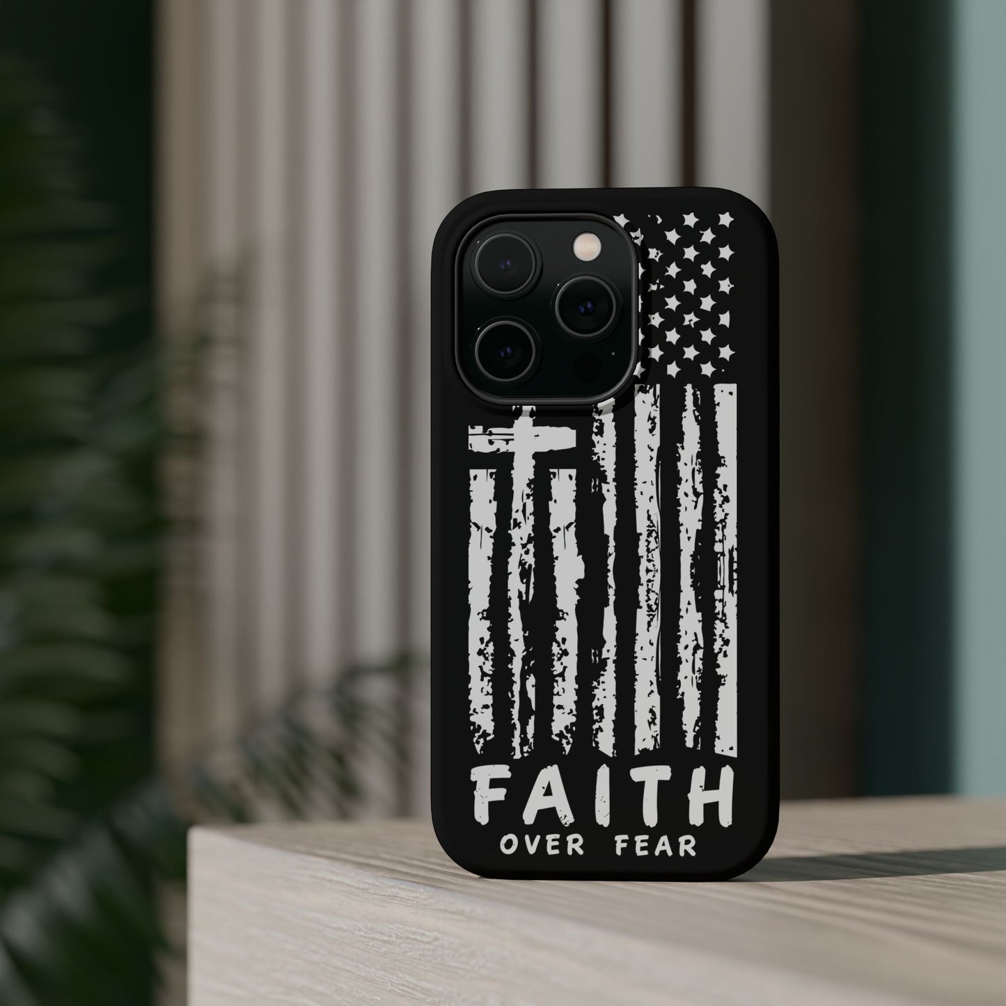 iPhone Tough Case - Faith Over Fear American Flag Cross MagSafe Cover
