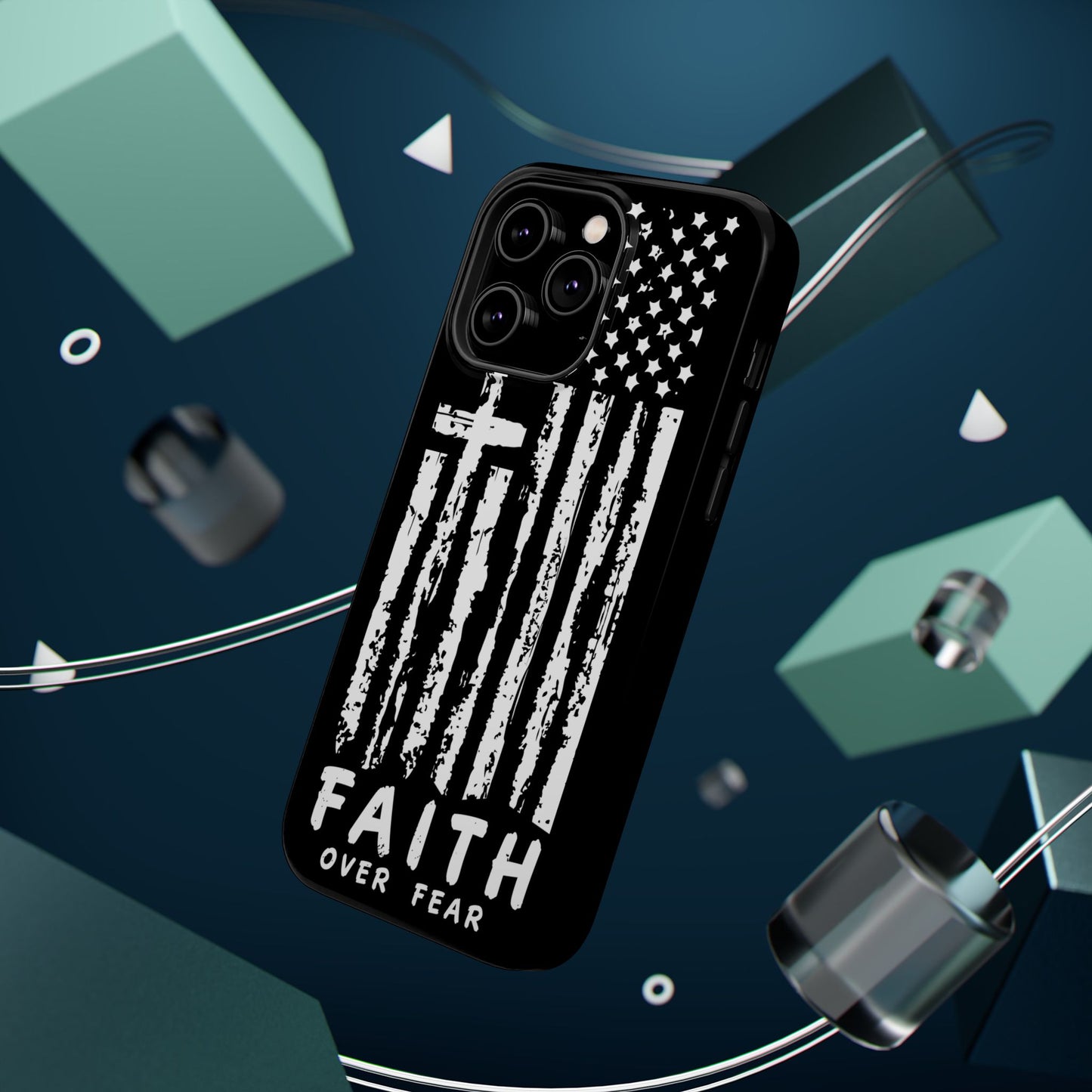 iPhone Tough Case - Faith Over Fear American Flag Cross MagSafe Cover