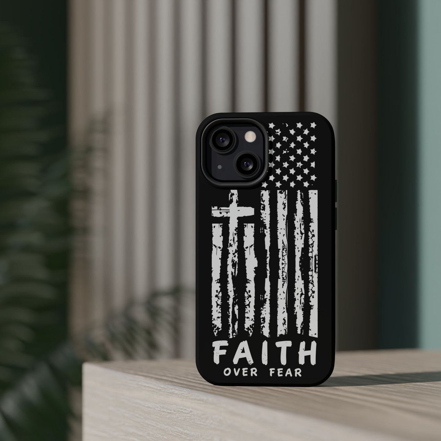 iPhone Tough Case - Faith Over Fear American Flag Cross MagSafe Cover