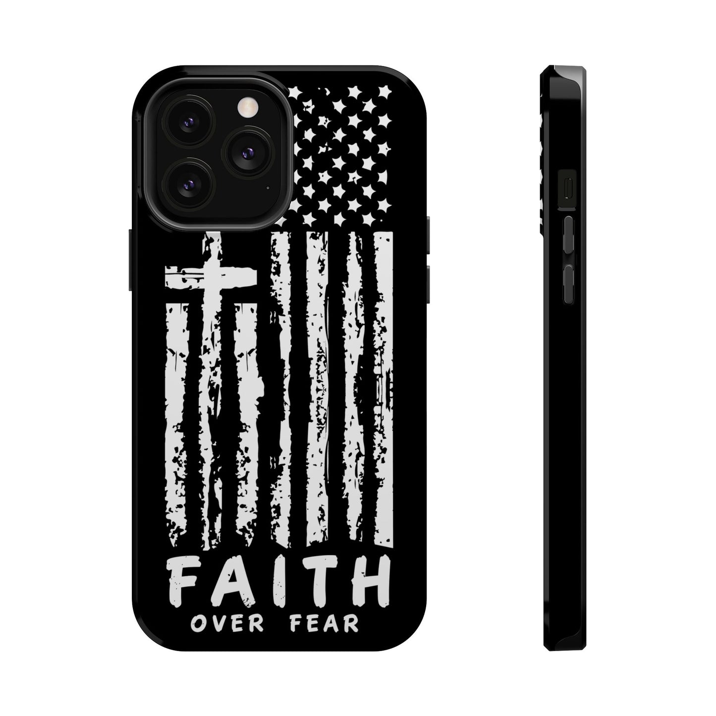 iPhone Tough Case - Faith Over Fear American Flag Cross MagSafe Cover