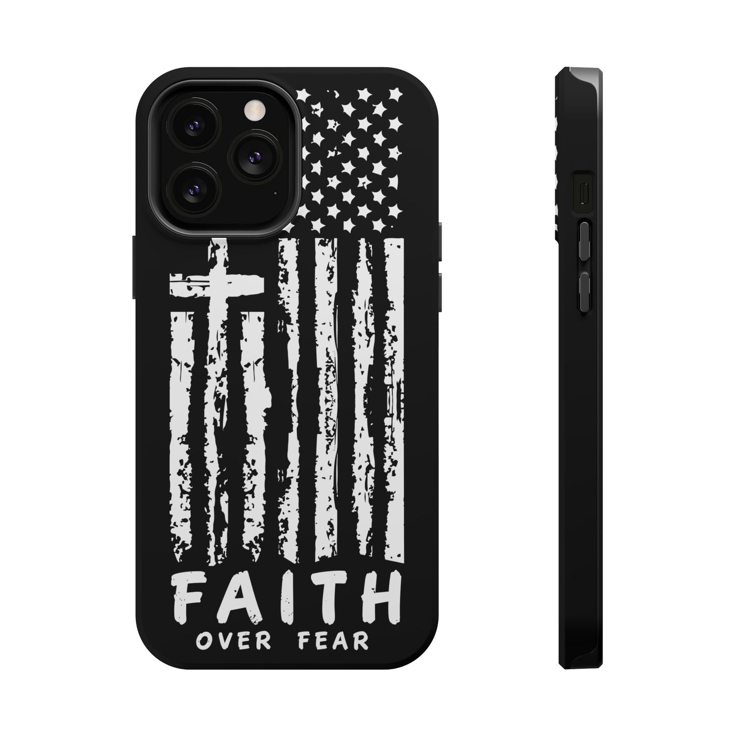 iPhone Tough Case - Faith Over Fear American Flag Cross MagSafe Cover