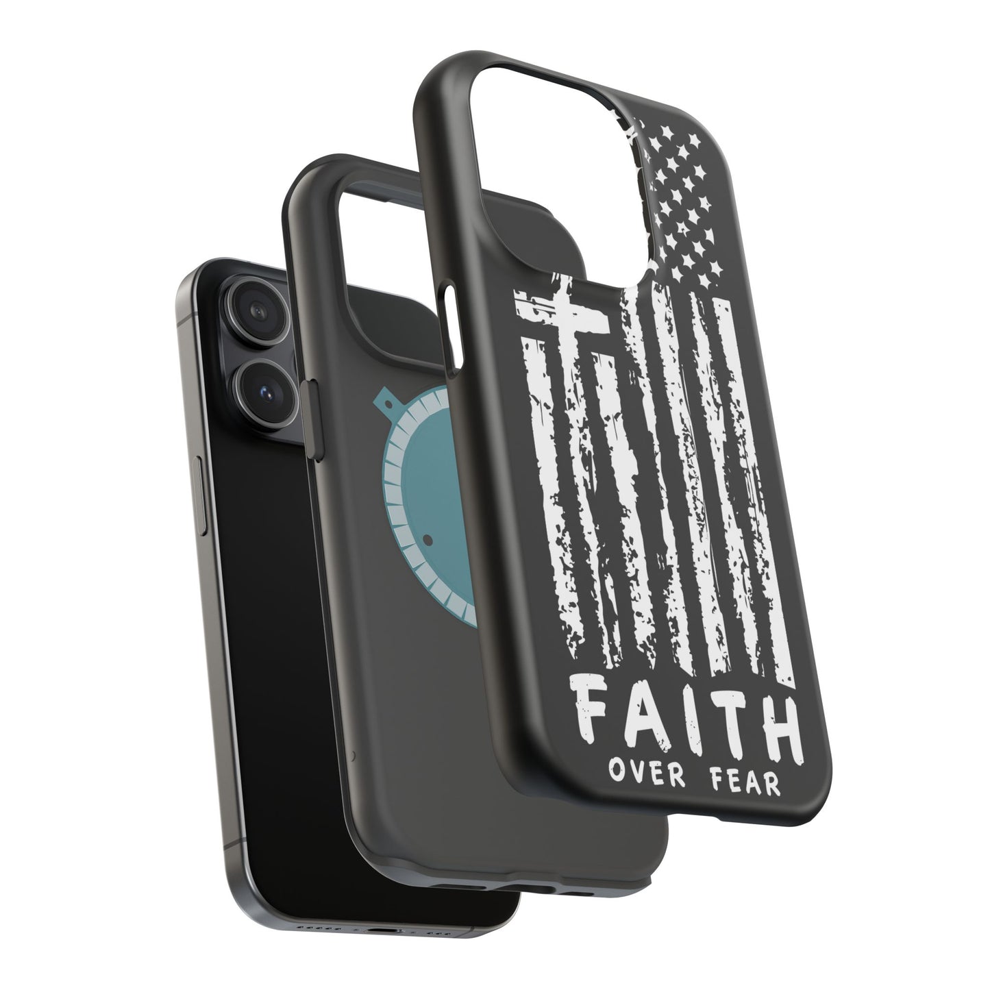 iPhone Tough Case - Faith Over Fear American Flag Cross MagSafe Cover