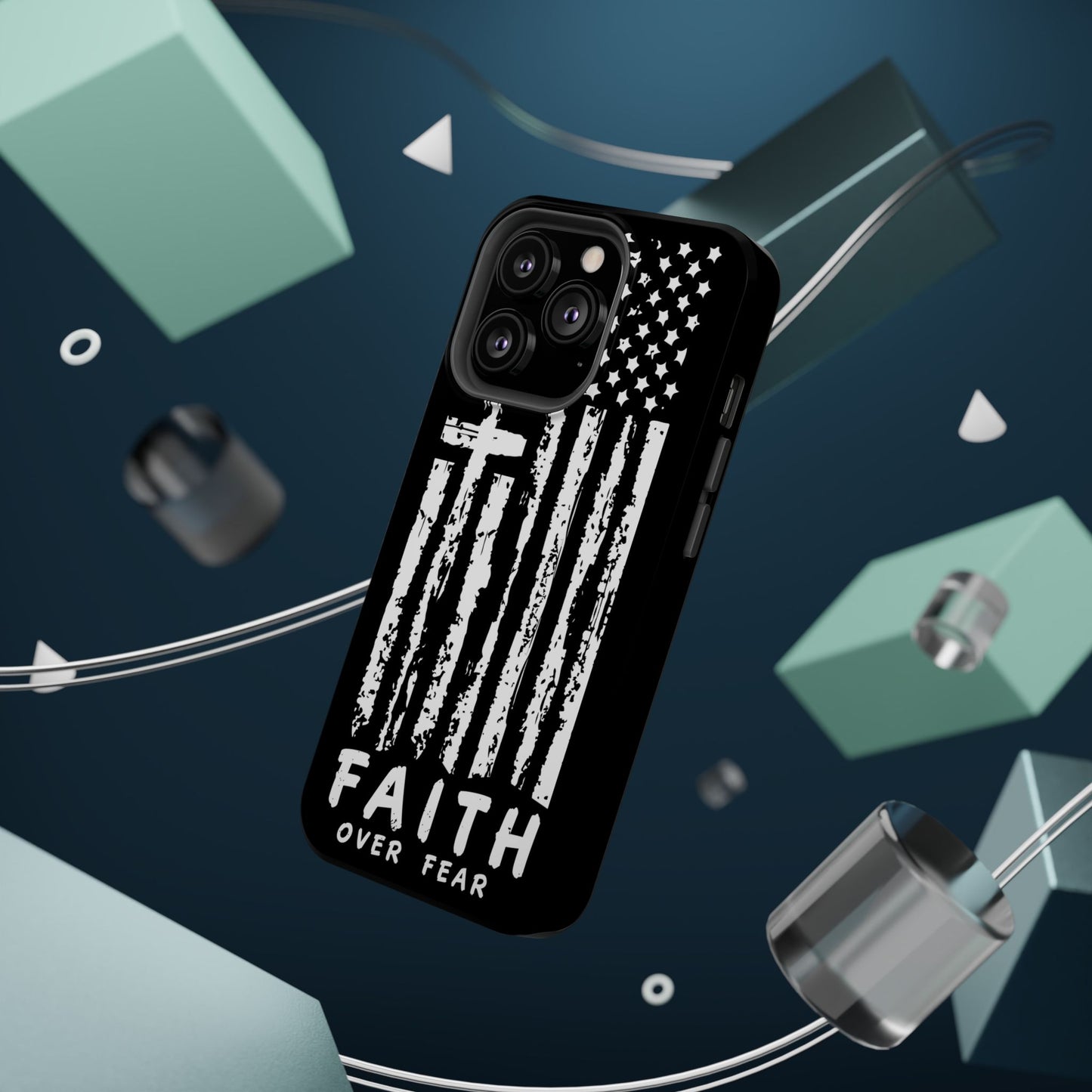 iPhone Tough Case - Faith Over Fear American Flag Cross MagSafe Cover