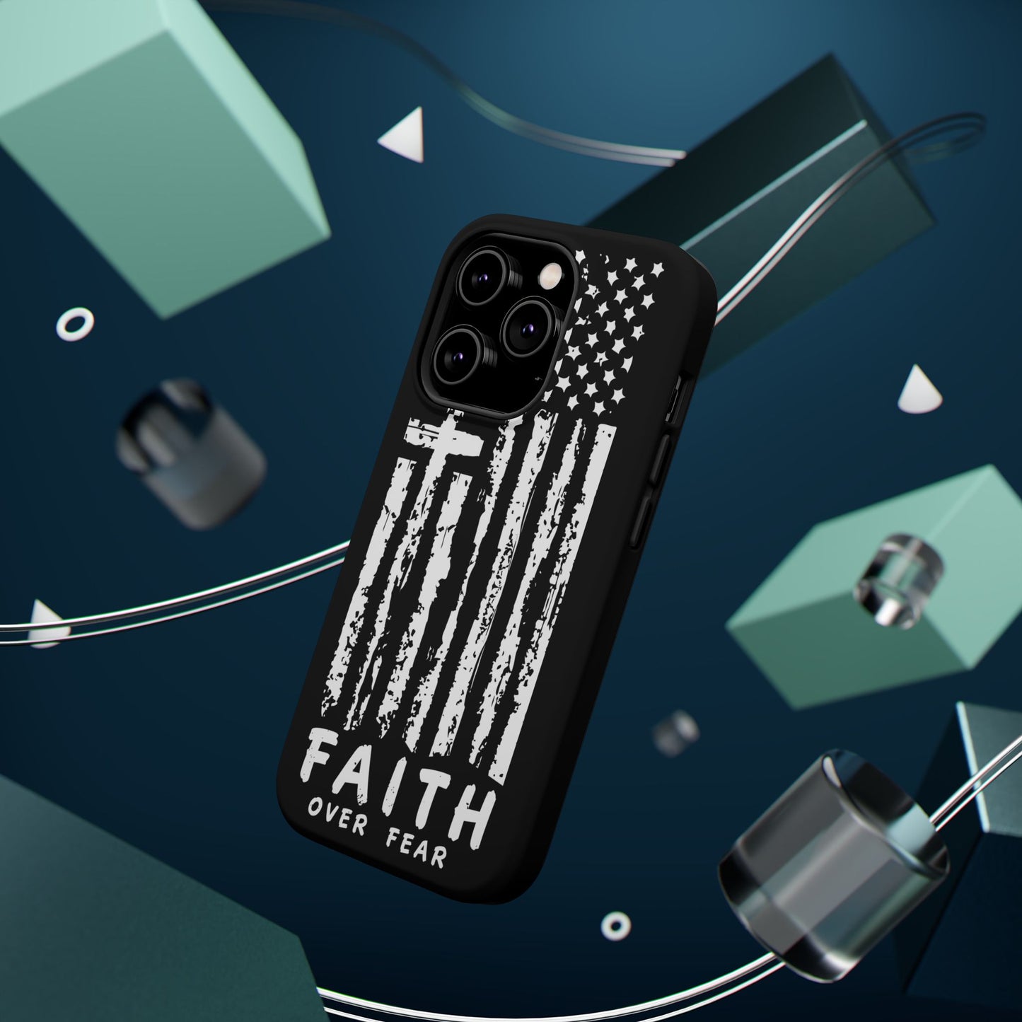 iPhone Tough Case - Faith Over Fear American Flag Cross MagSafe Cover