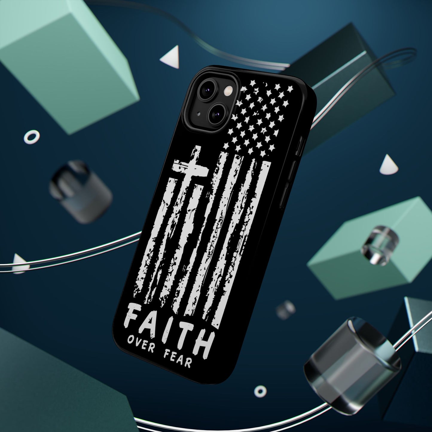 iPhone Tough Case - Faith Over Fear American Flag Cross MagSafe Cover