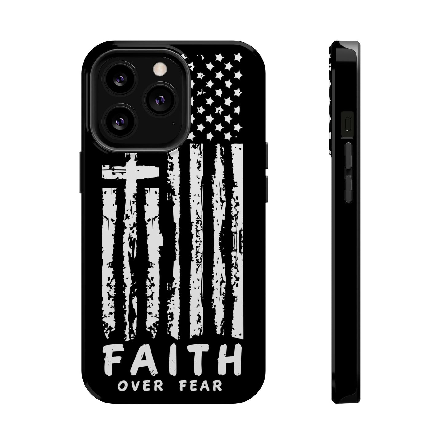 iPhone Tough Case - Faith Over Fear American Flag Cross MagSafe Cover
