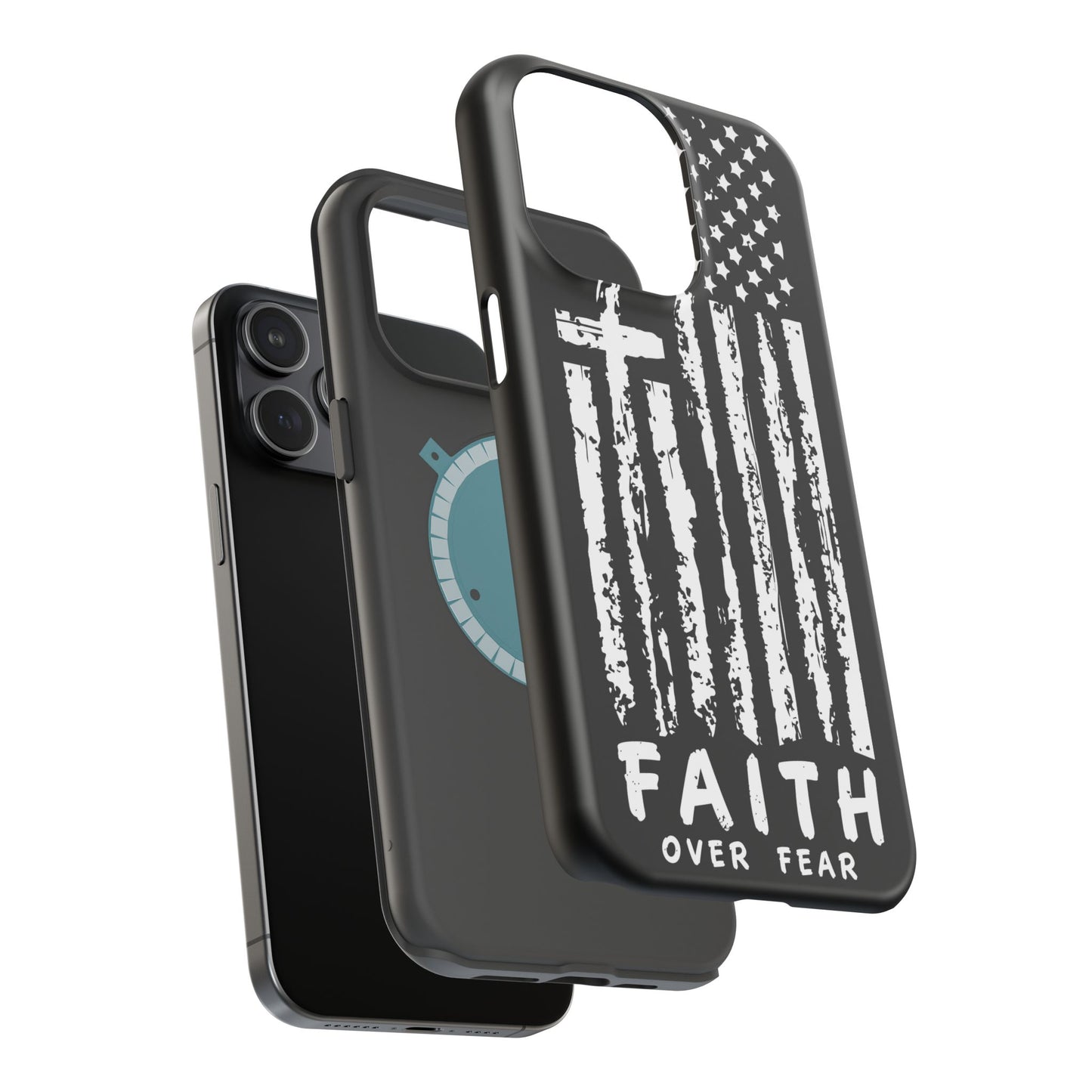 iPhone Tough Case - Faith Over Fear American Flag Cross MagSafe Cover