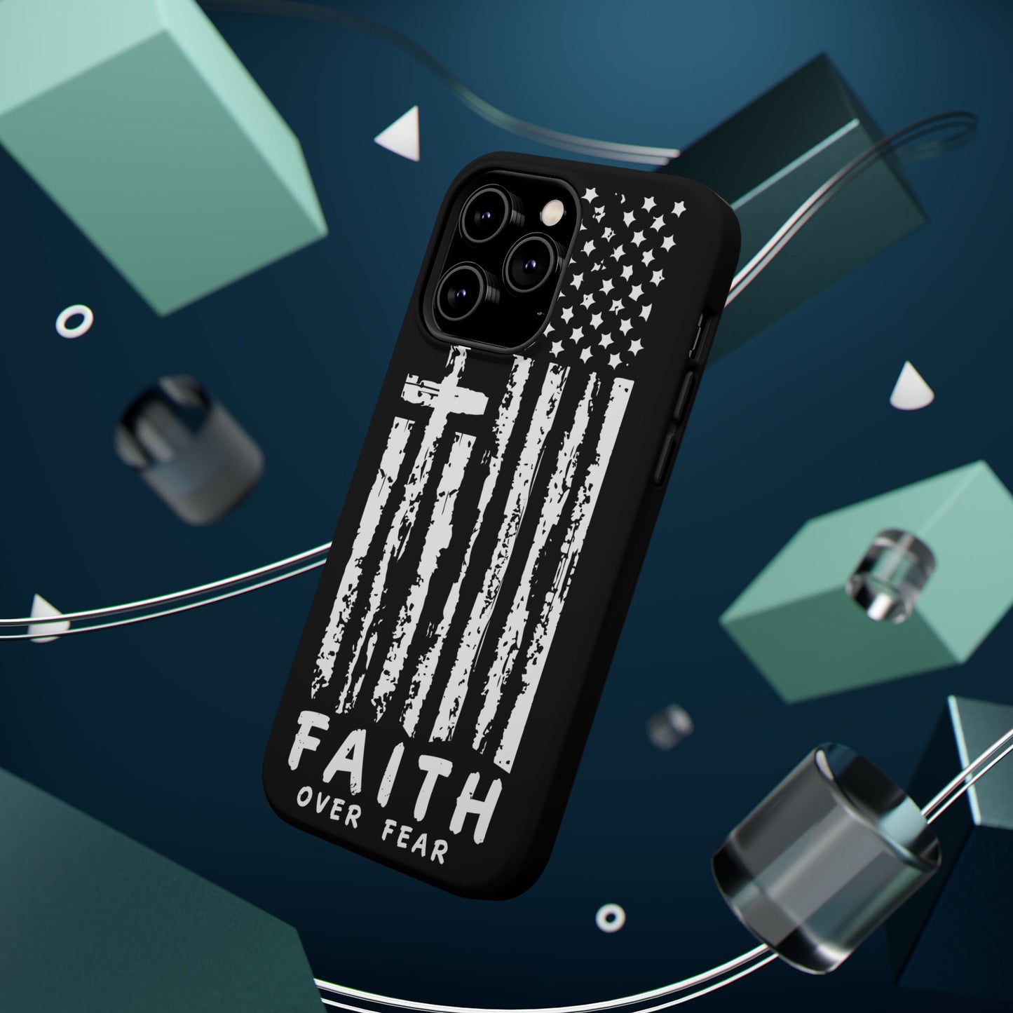 iPhone Tough Case - Faith Over Fear American Flag Cross MagSafe Cover