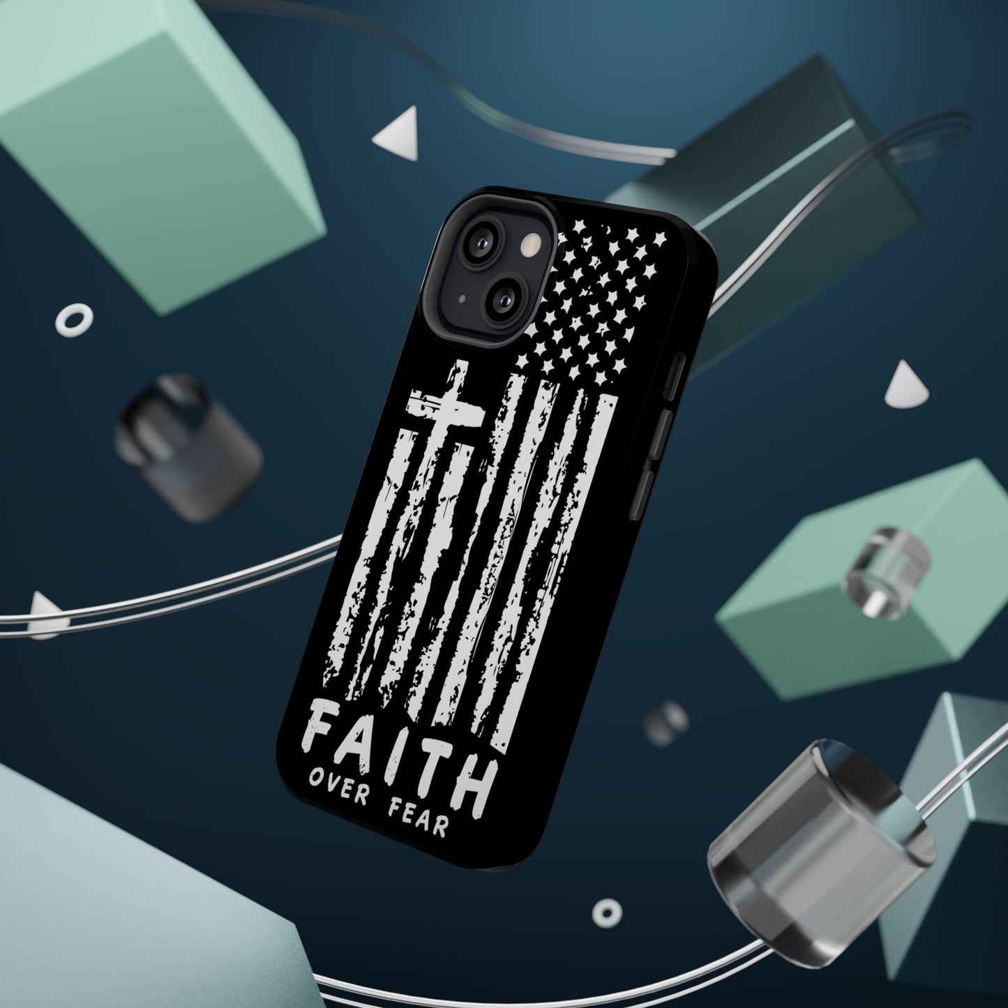 iPhone Tough Case - Faith Over Fear American Flag Cross MagSafe Cover