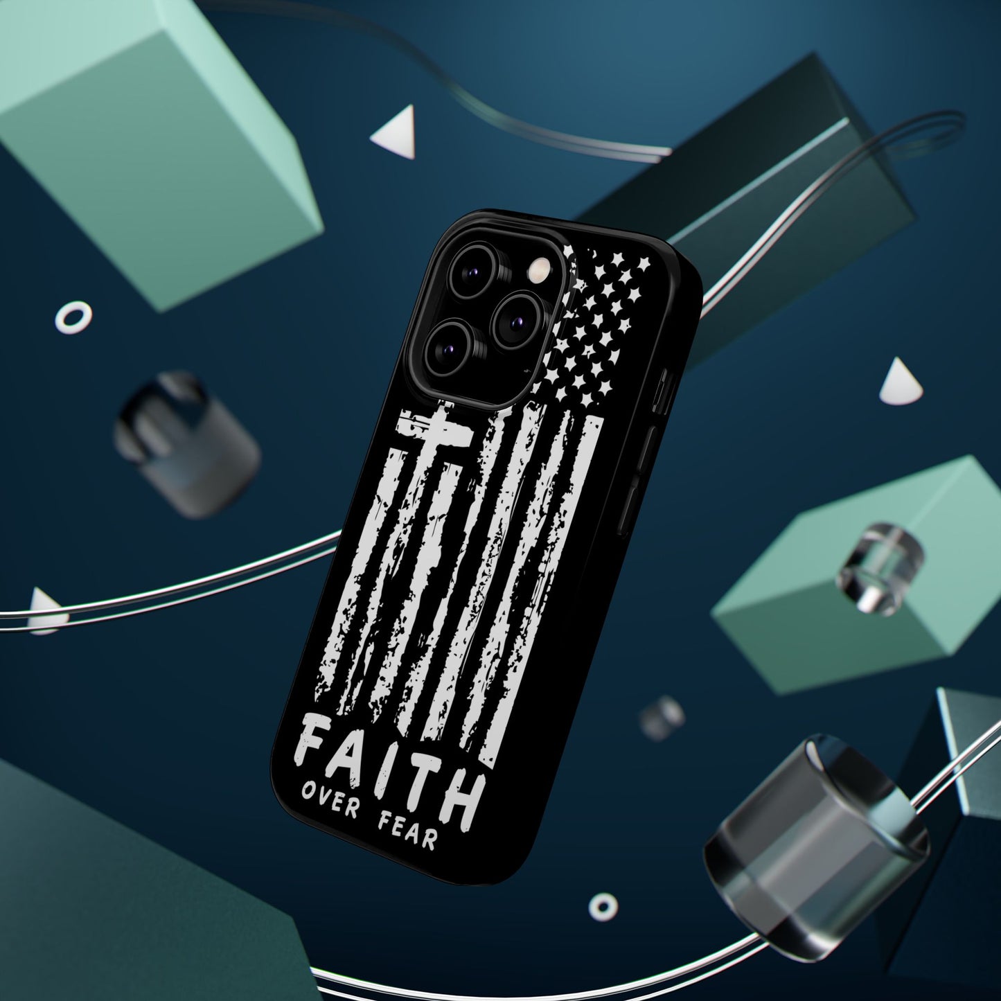 iPhone Tough Case - Faith Over Fear American Flag Cross MagSafe Cover