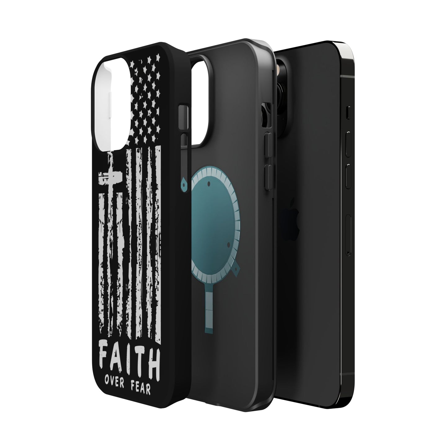 iPhone Tough Case - Faith Over Fear American Flag Cross MagSafe Cover