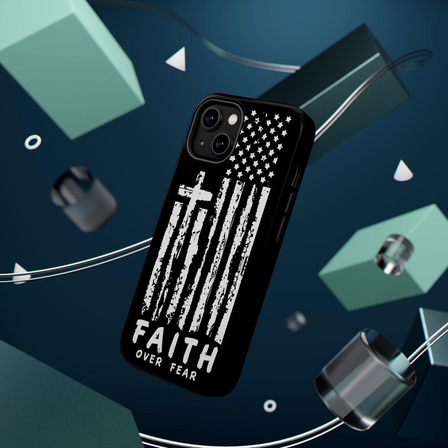 iPhone Tough Case - Faith Over Fear American Flag Cross MagSafe Cover