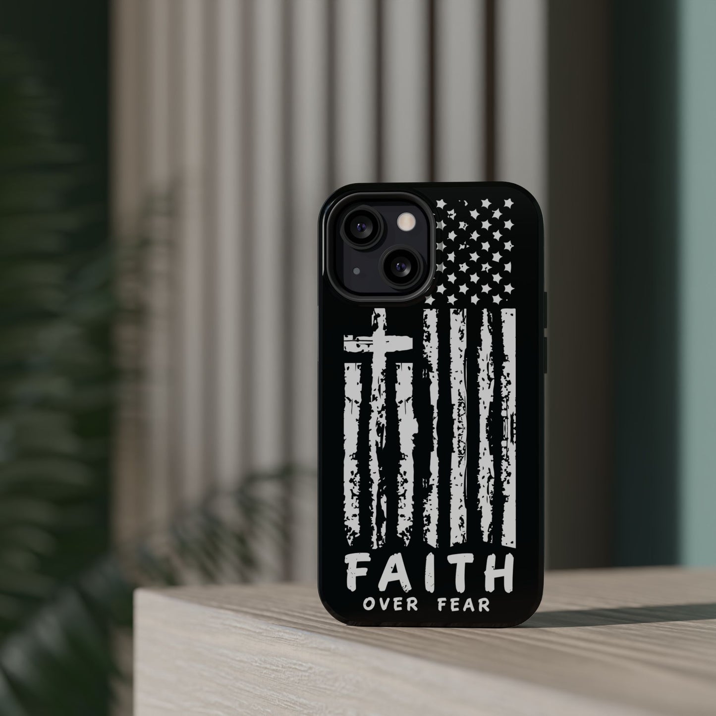 iPhone Tough Case - Faith Over Fear American Flag Cross MagSafe Cover