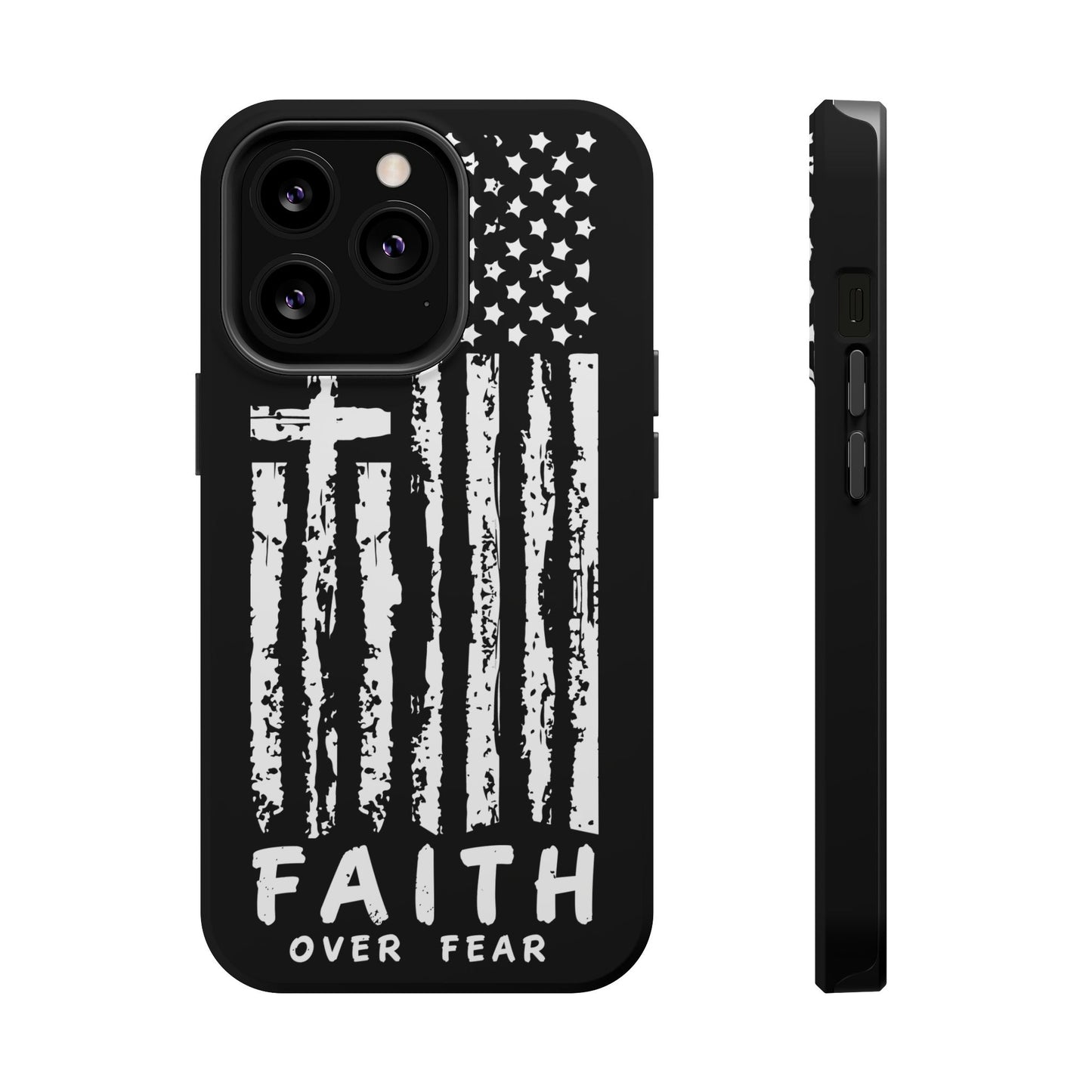 iPhone Tough Case - Faith Over Fear American Flag Cross MagSafe Cover