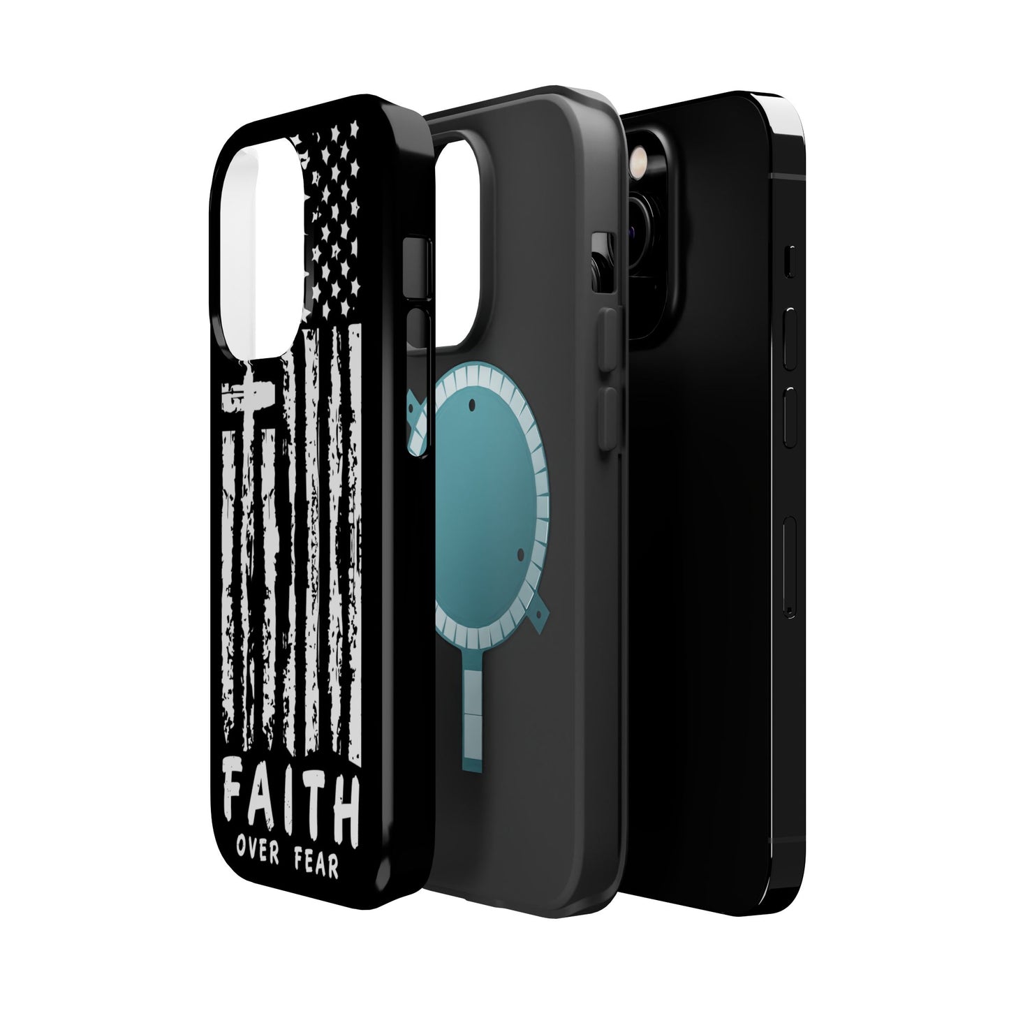 iPhone Tough Case - Faith Over Fear American Flag Cross MagSafe Cover