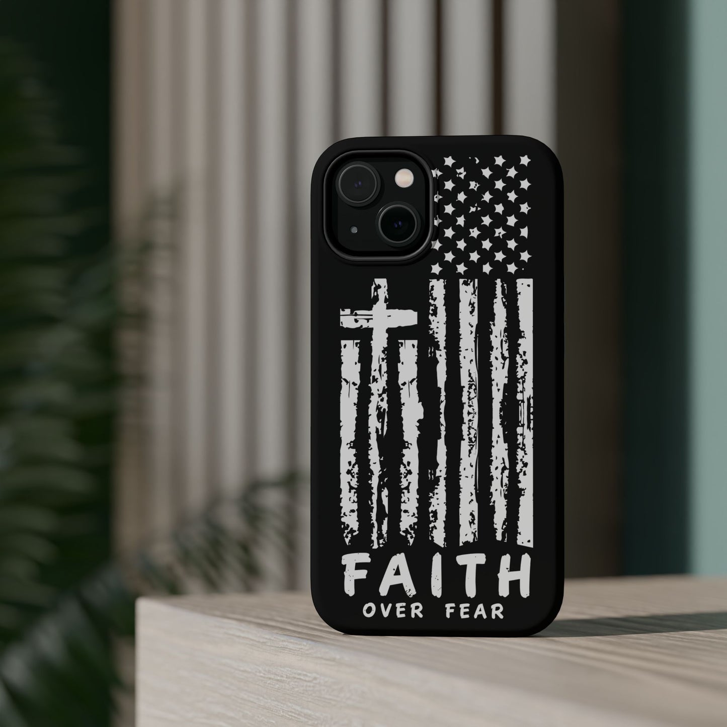 iPhone Tough Case - Faith Over Fear American Flag Cross MagSafe Cover