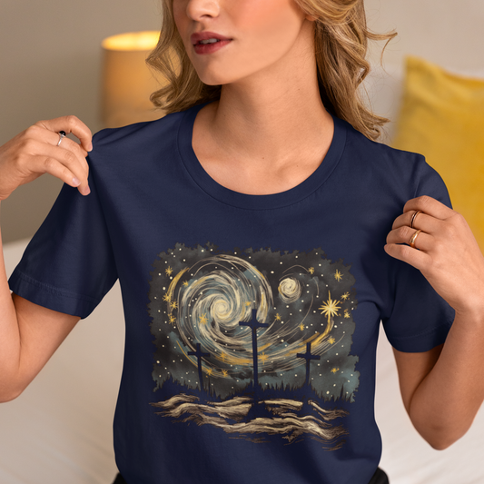 Religious Crosses T-Shirt, Starry Night Faith Tee, Inspirational Graphic Design